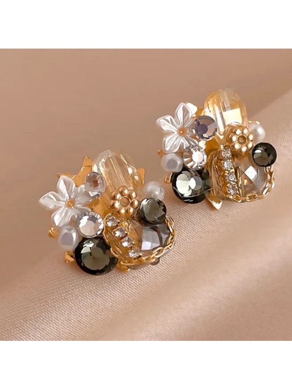 Gold Floral Cluster Earrings A108